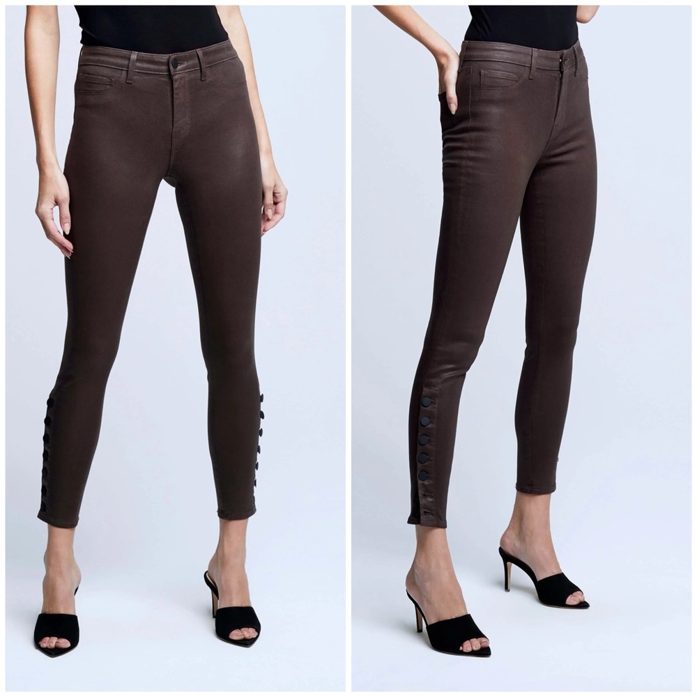 L'agence Piper High Rise Skinny Ankle Buttons Espresso Coated Size 25‎ Sleek